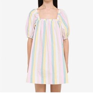 GANNI Poplin Babydoll Pastel Stripe Mini Dress